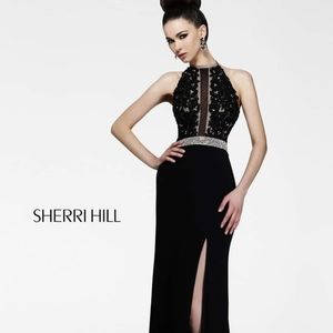 Sherri Hill Black Jersey Halter Neck Dress